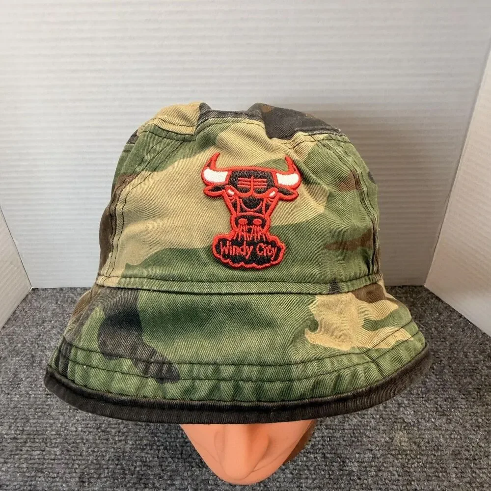 Chicago Bulls Hat Bucket Mens XL Green Camo NBA Basketball Windy City New Era